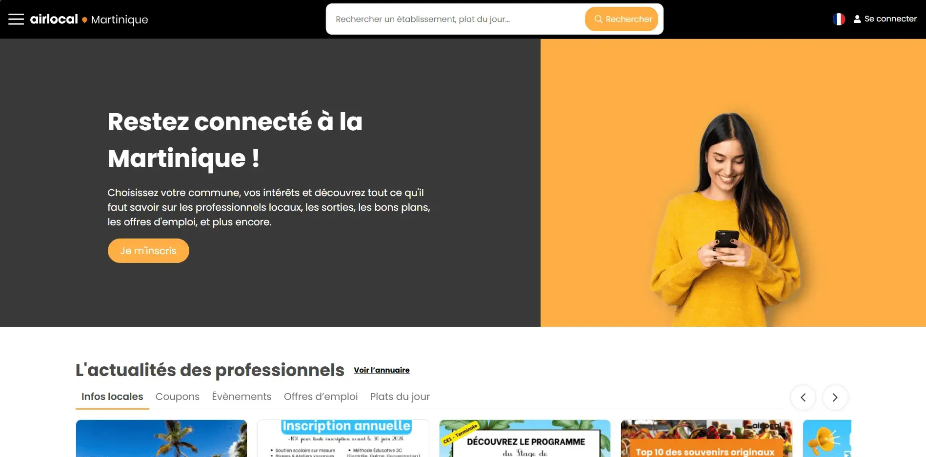 Airlocal Martinique, capture d'écran du page web