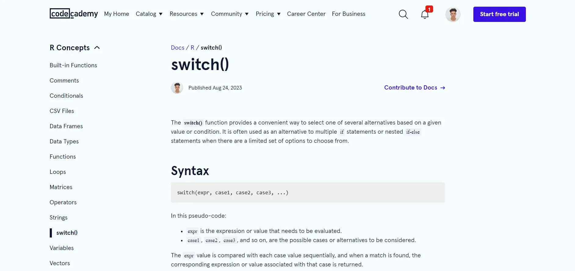 Méthode switch() en Php, capture d'écran du page web